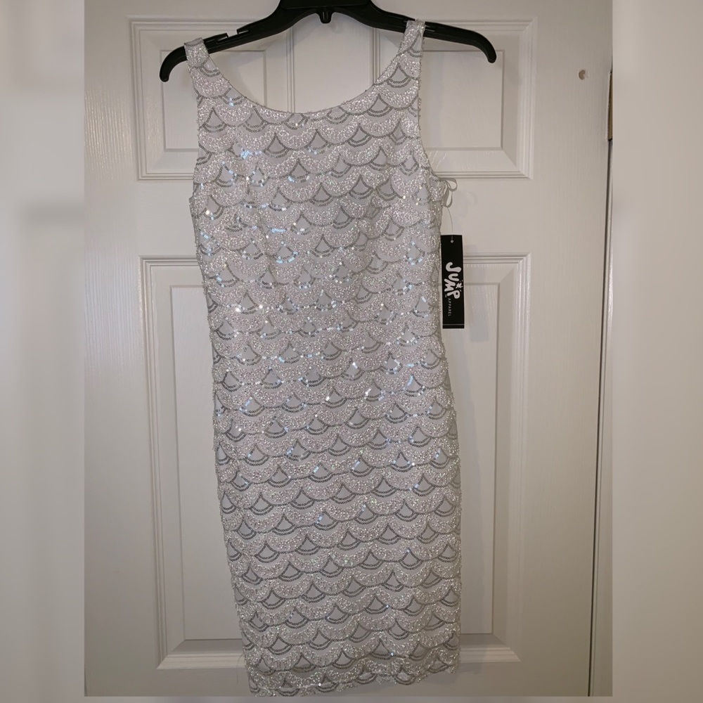 White Sequin Tank Top Mini Dress